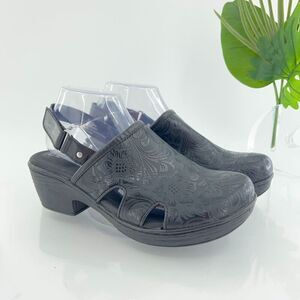Born BOC Women's Slingback Size 10 Wedge Heel Platform Clog Black Embossed Vegan